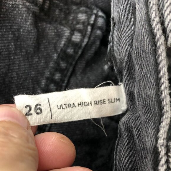 PacSun Womens Jeans Sz 26 Ultra High Rise Slim Skinny Leg Black Denim Distressed - Picture 9 of 16